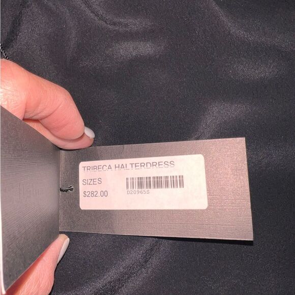 Sheri Bodell Black Silk Halter Mini Dress S Metal Ring Detail Tribeca Glam NWT - Picture 8 of 9